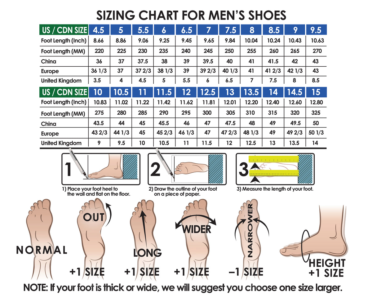 Mens footwear size chart online